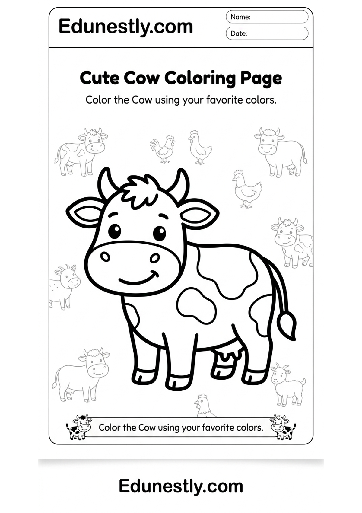 Cute Cow Coloring Page