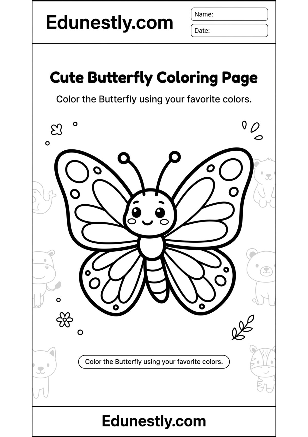 Cute Butterfly Coloring Page