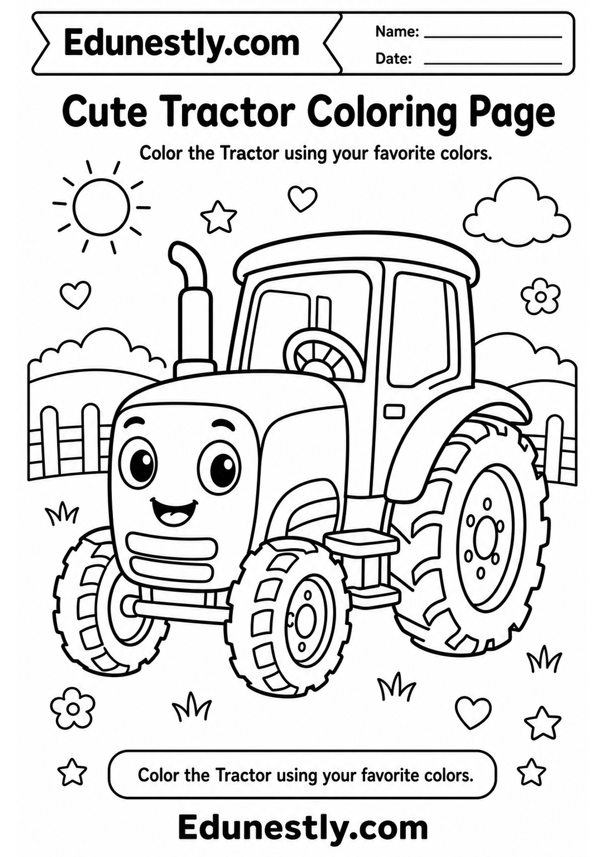 Cute Tractor Coloring Page