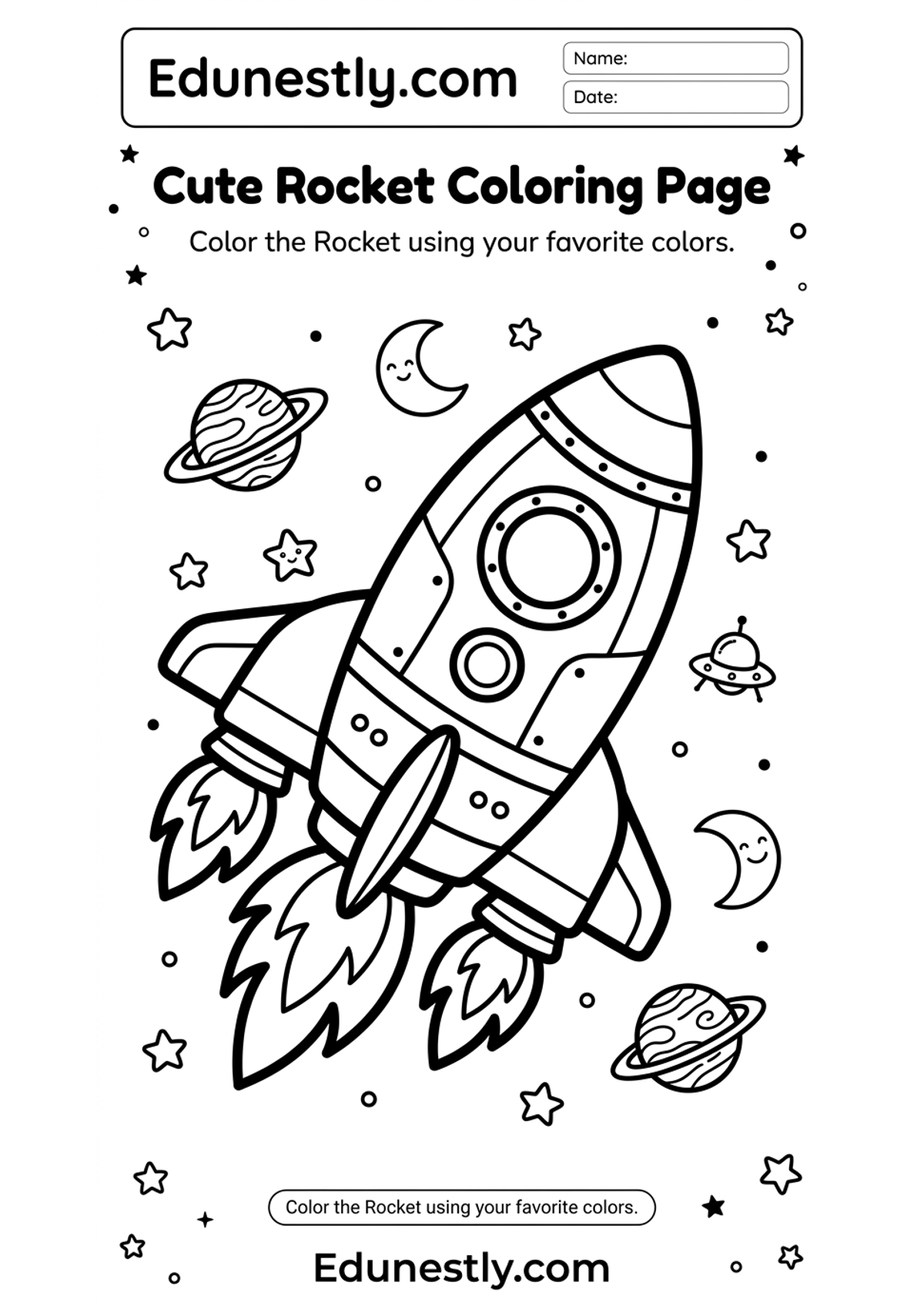 Cute Rocket Coloring Page