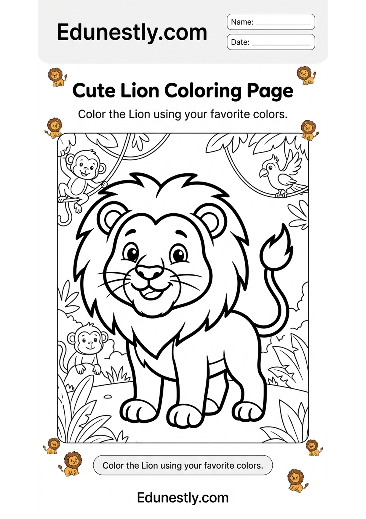 Cute Lion Coloring Page