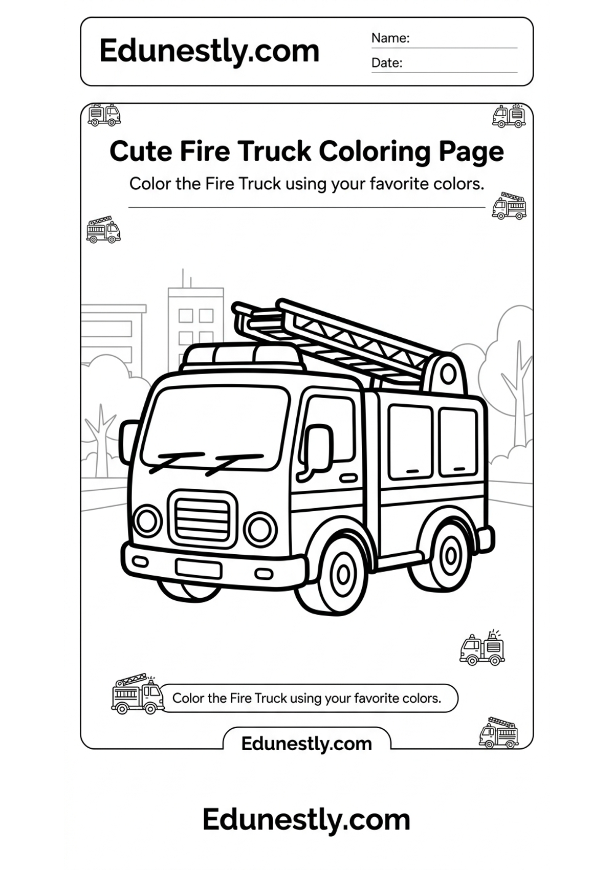 Cute Fire Truck Coloring Page