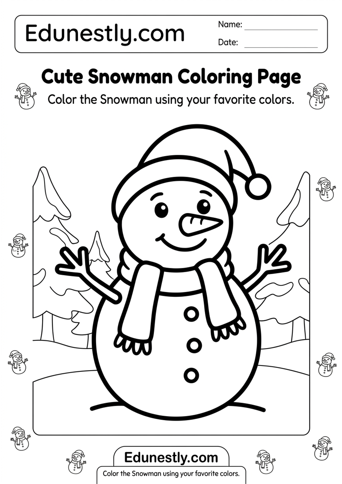 Cute Snowman Coloring Page