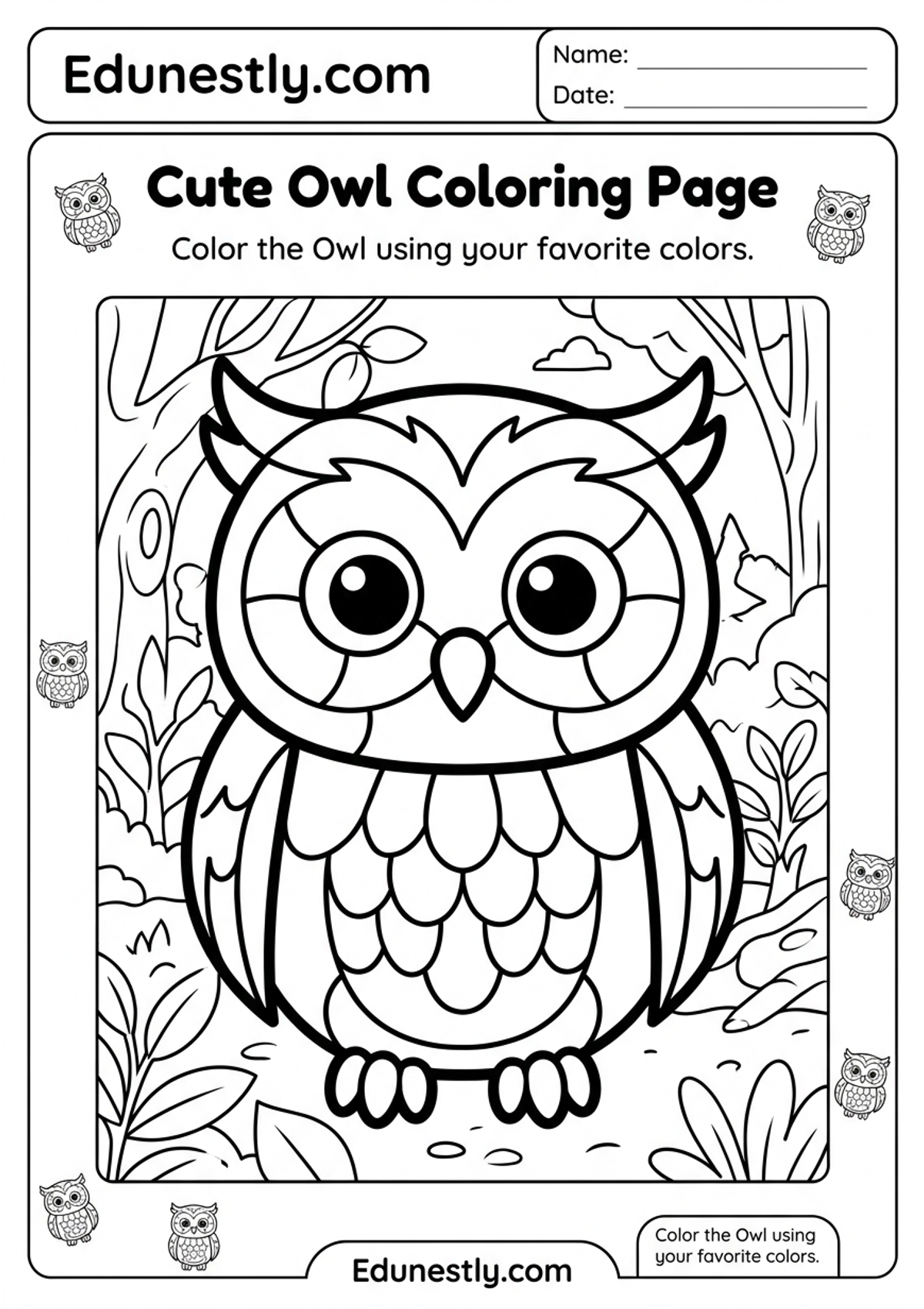 Cute Owl Coloring Page