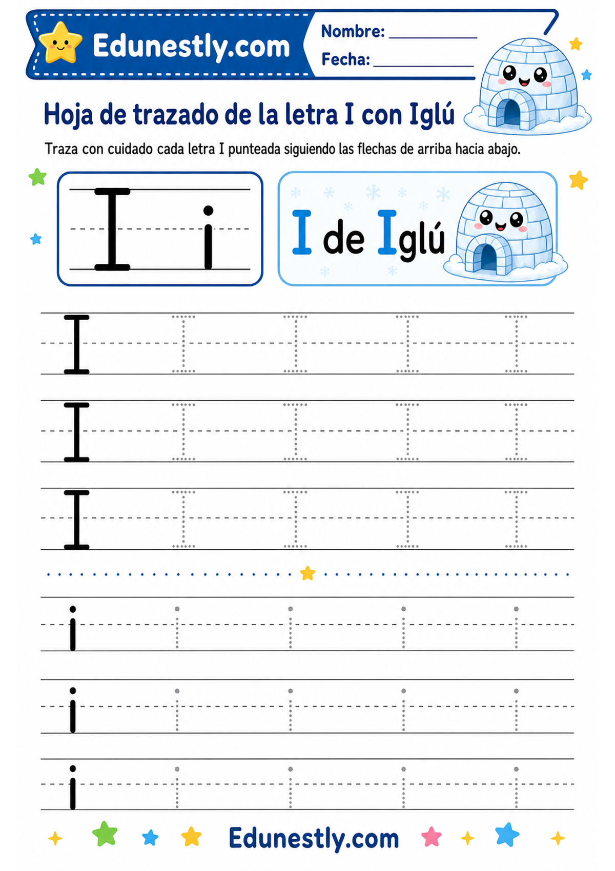 Hoja de trazado de la letra I con Iglú