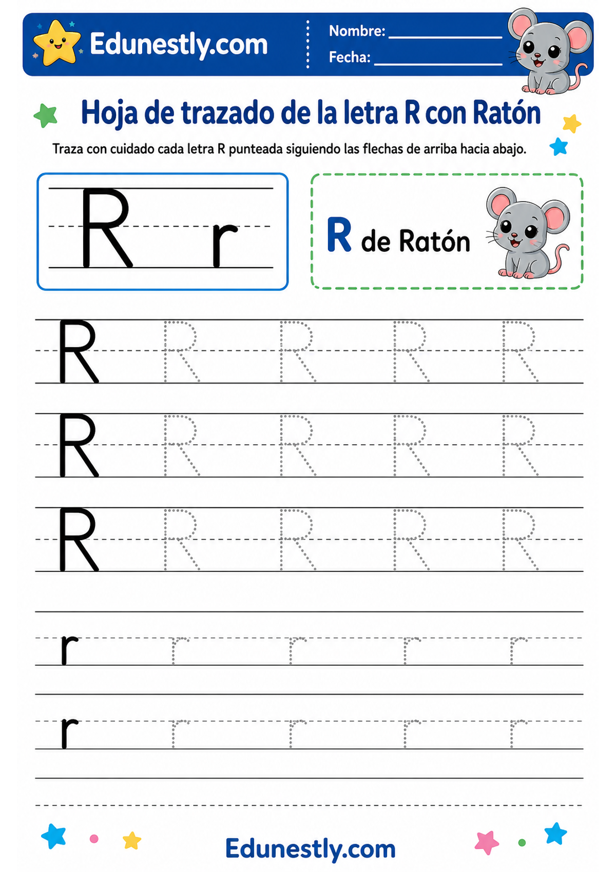 Hoja de trazado de la letra R con Ratón