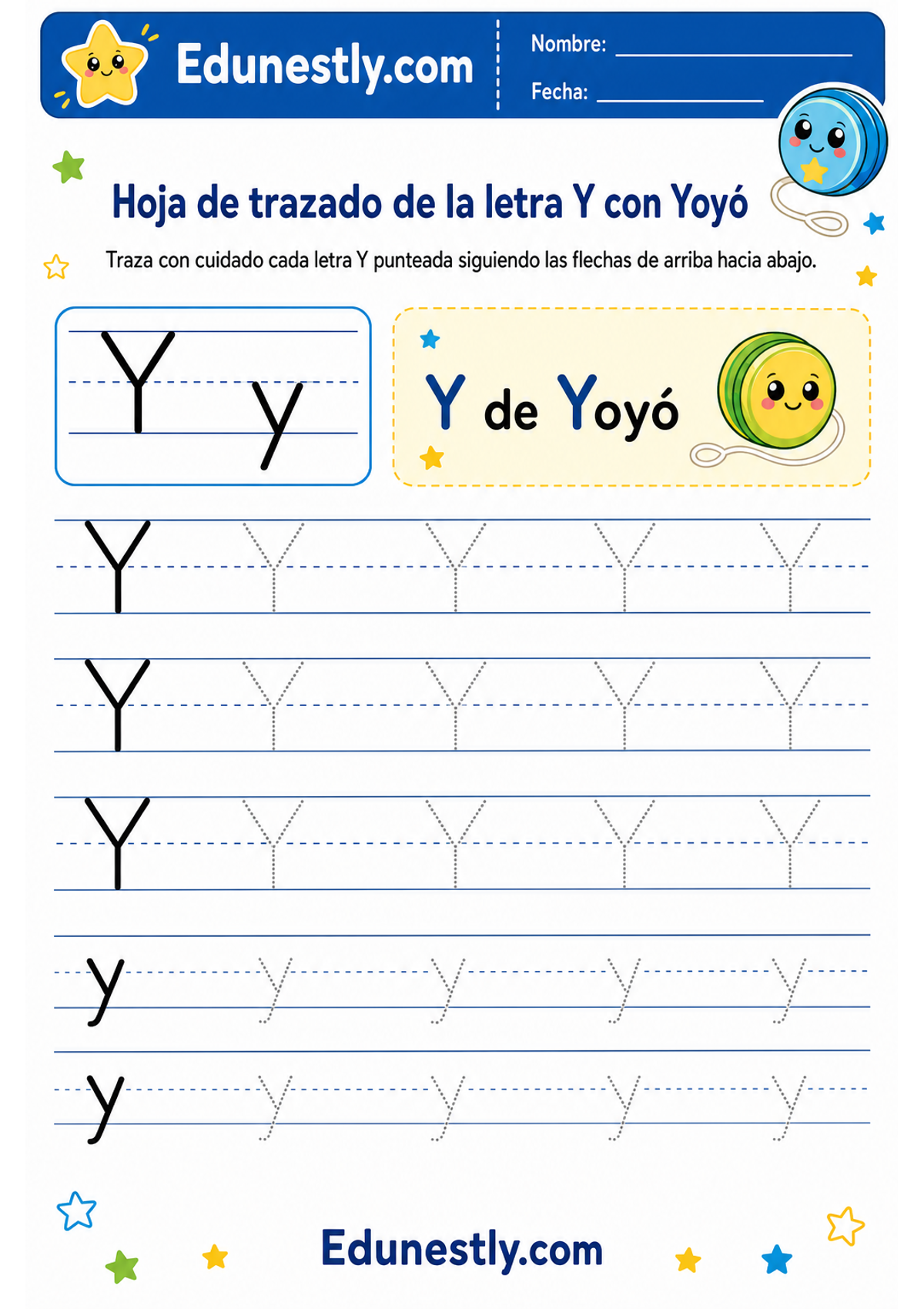 Hoja de trazado de la letra Y con Yoyó