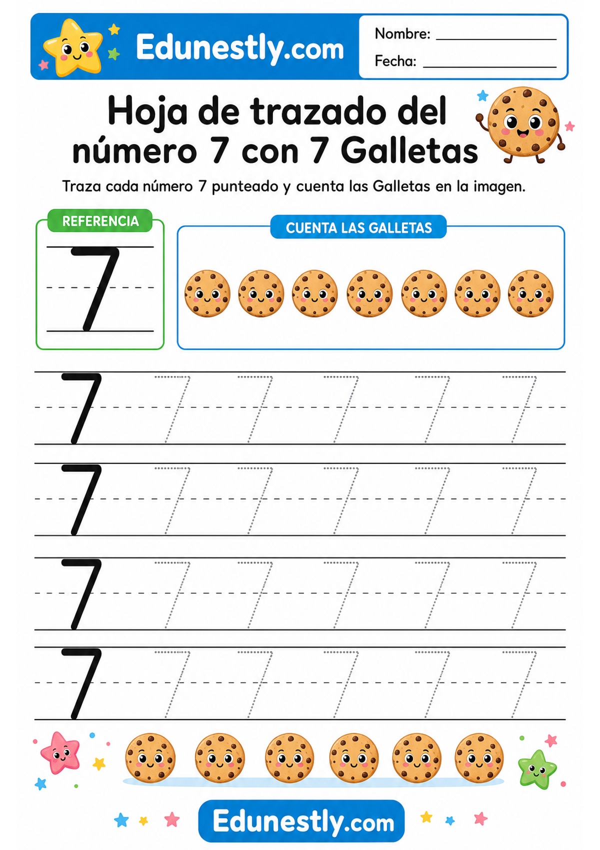 Hoja de trazado del número 7 con 7 Galletas