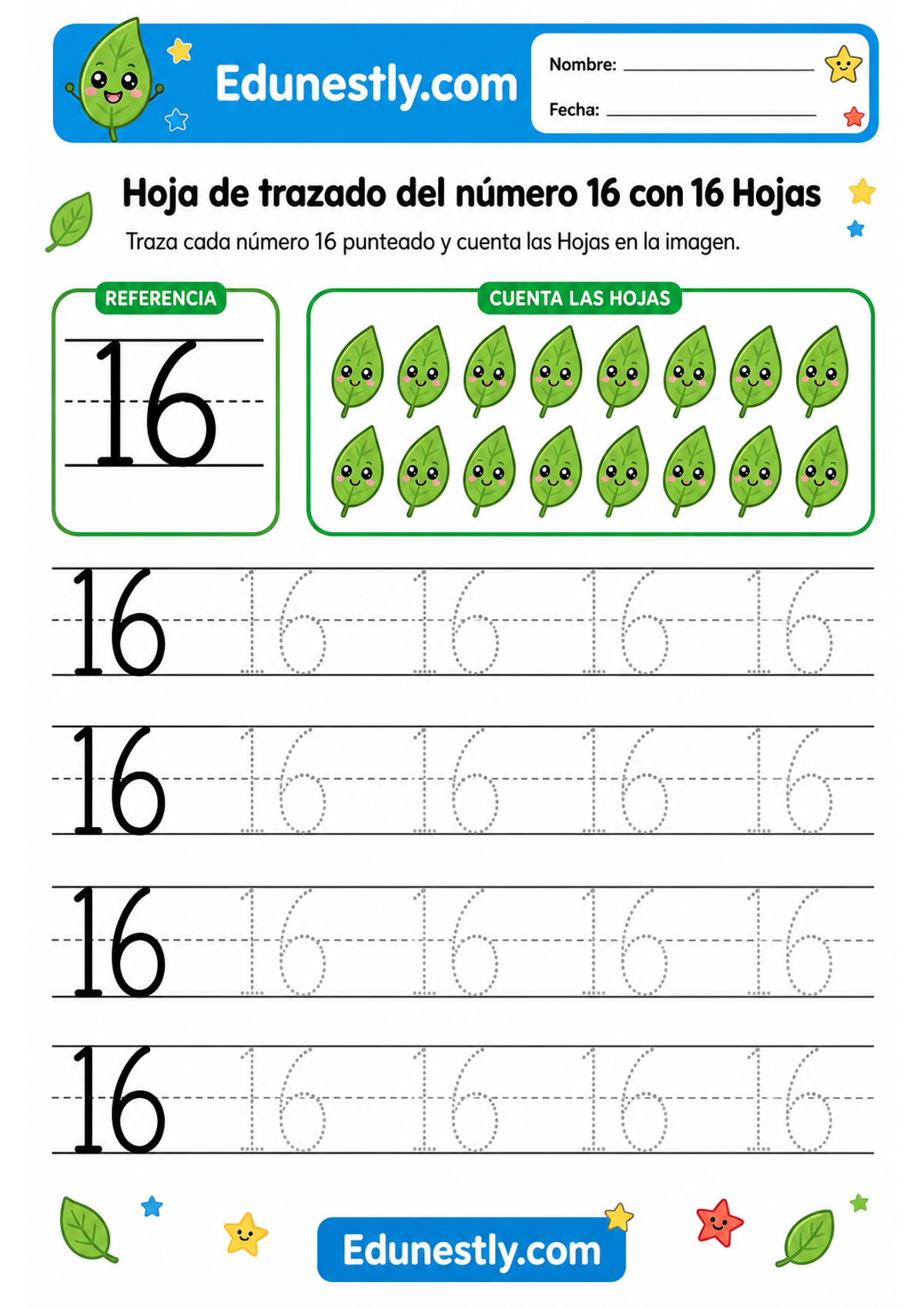 Hoja de trazado del número 16 con 16 Hojas