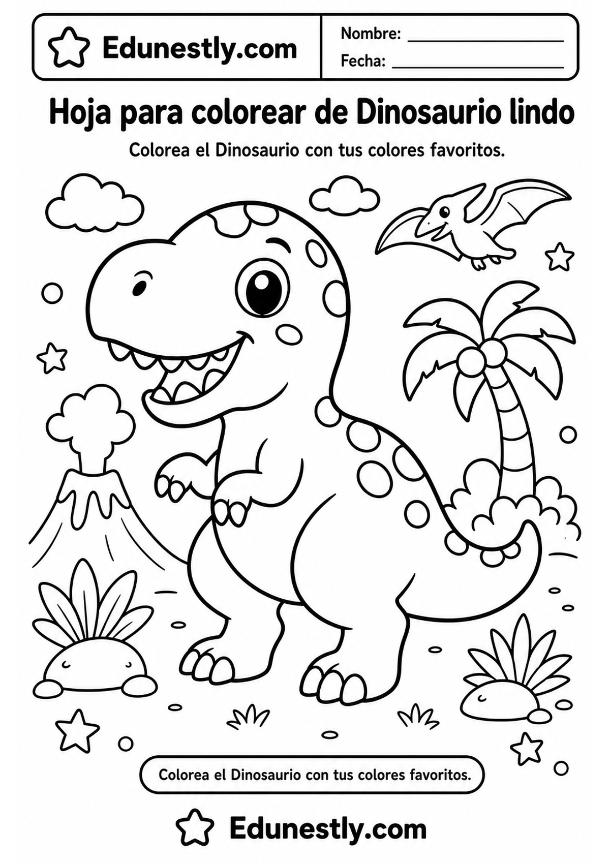 Hoja para colorear de Dinosaurio lindo