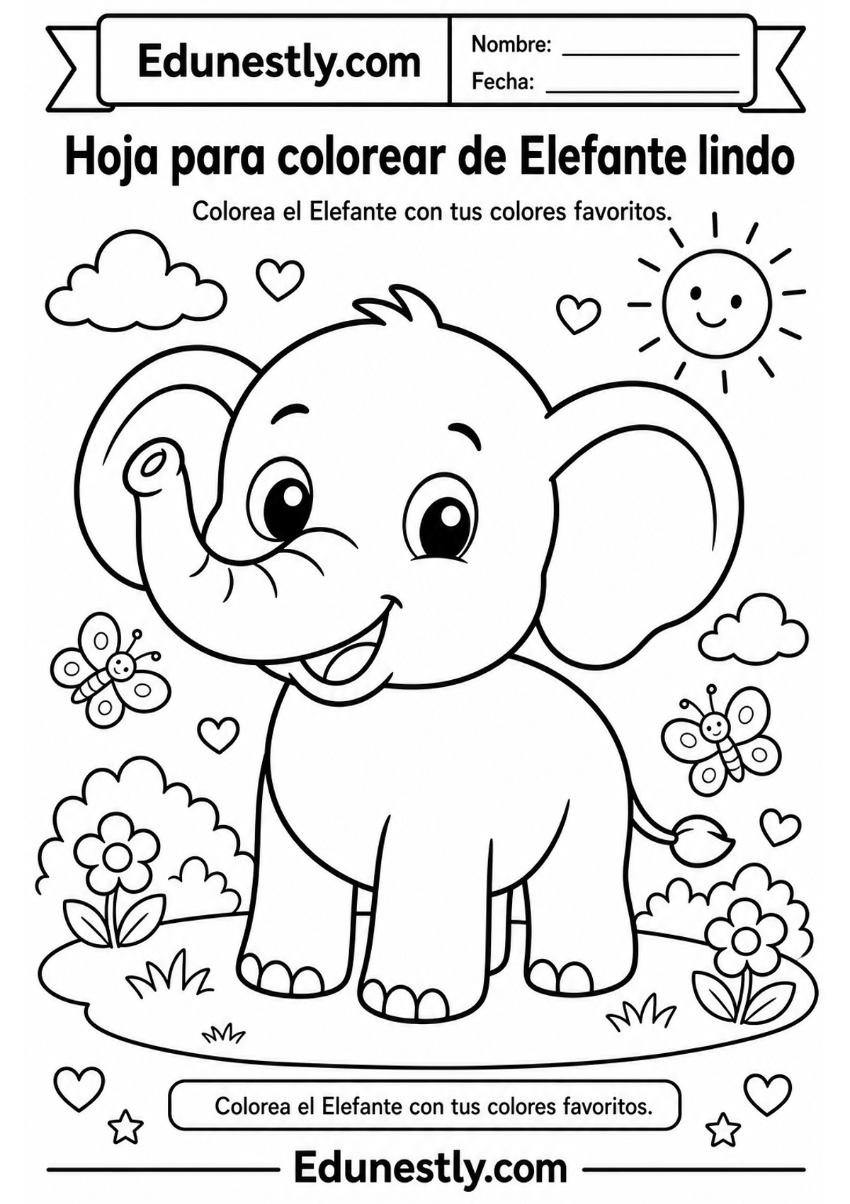 Hoja para colorear de Elefante lindo