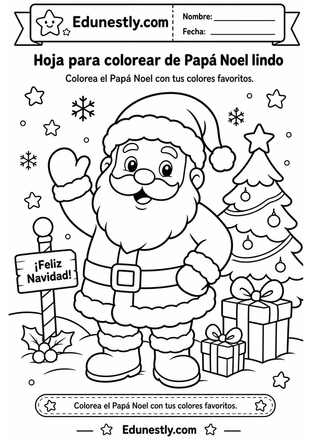Hoja para colorear de Papá Noel lindo