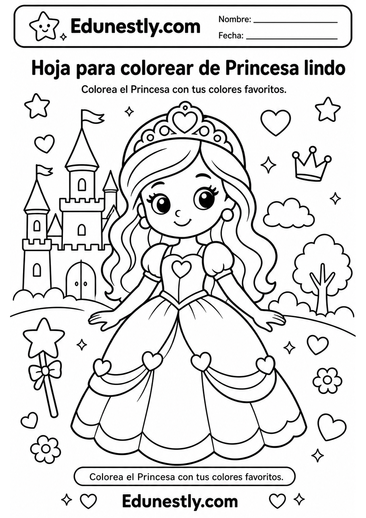 Hoja para colorear de Princesa lindo
