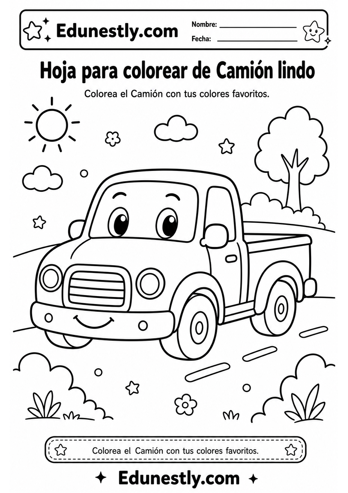 Hoja para colorear de Camión lindo
