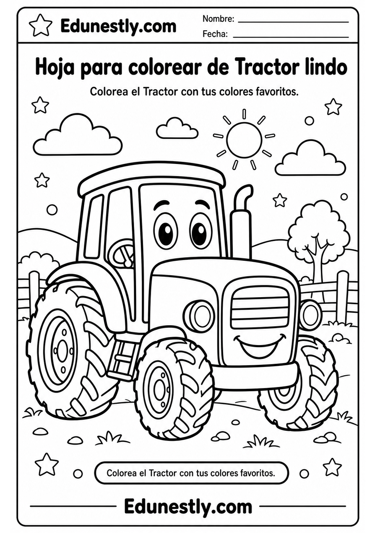 Hoja para colorear de Tractor lindo