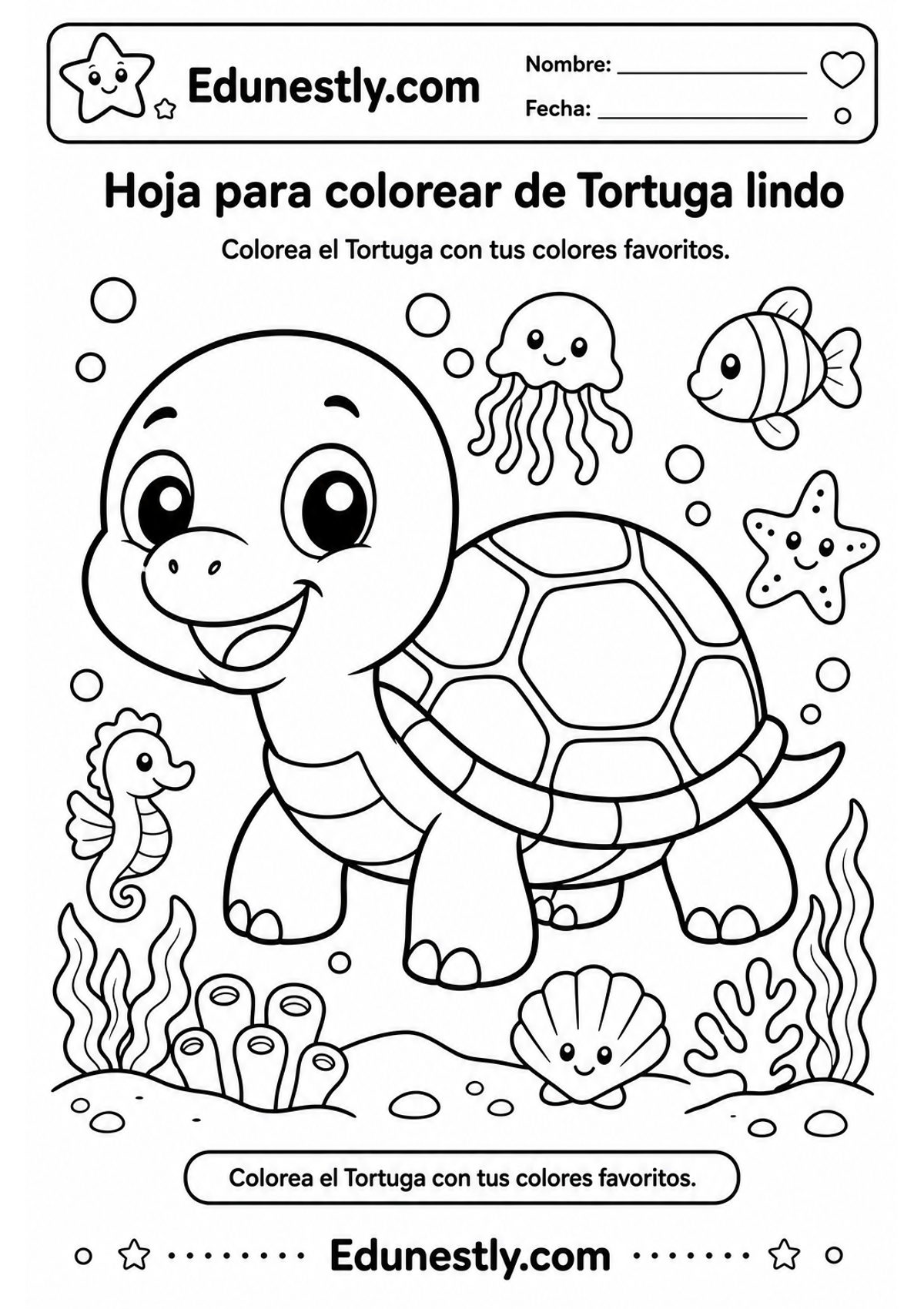 Hoja para colorear de Tortuga lindo