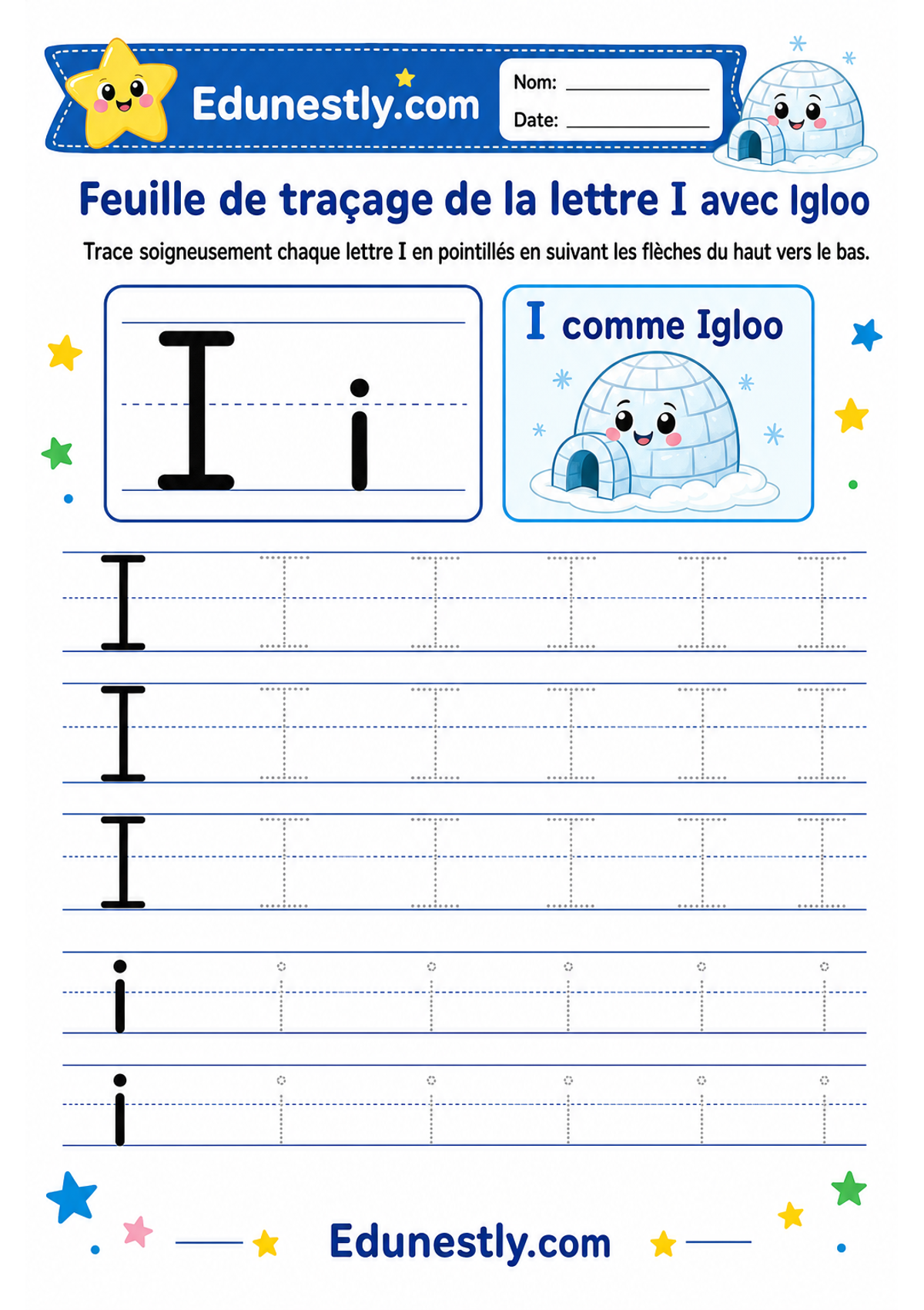 Feuille de traçage de la lettre I avec Igloo