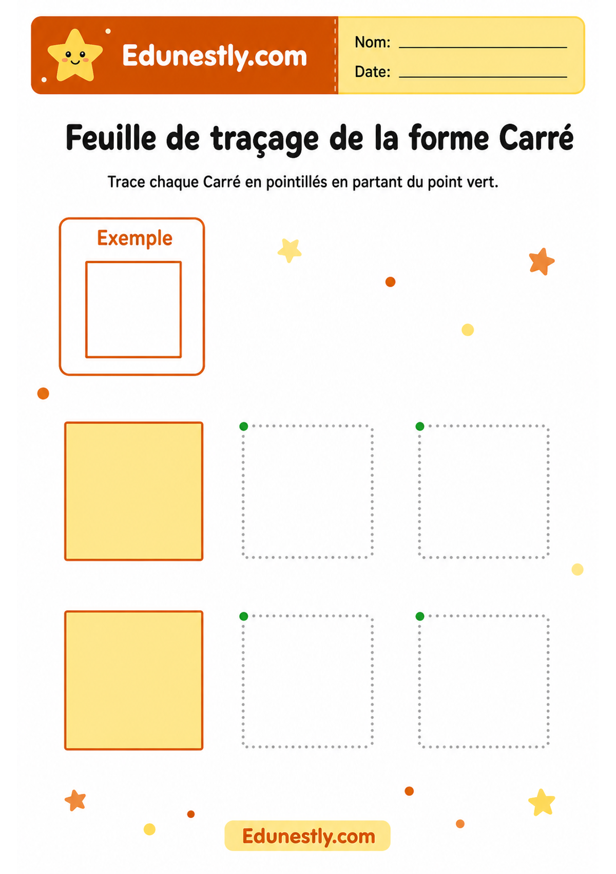 Feuille de traçage de la forme Carré