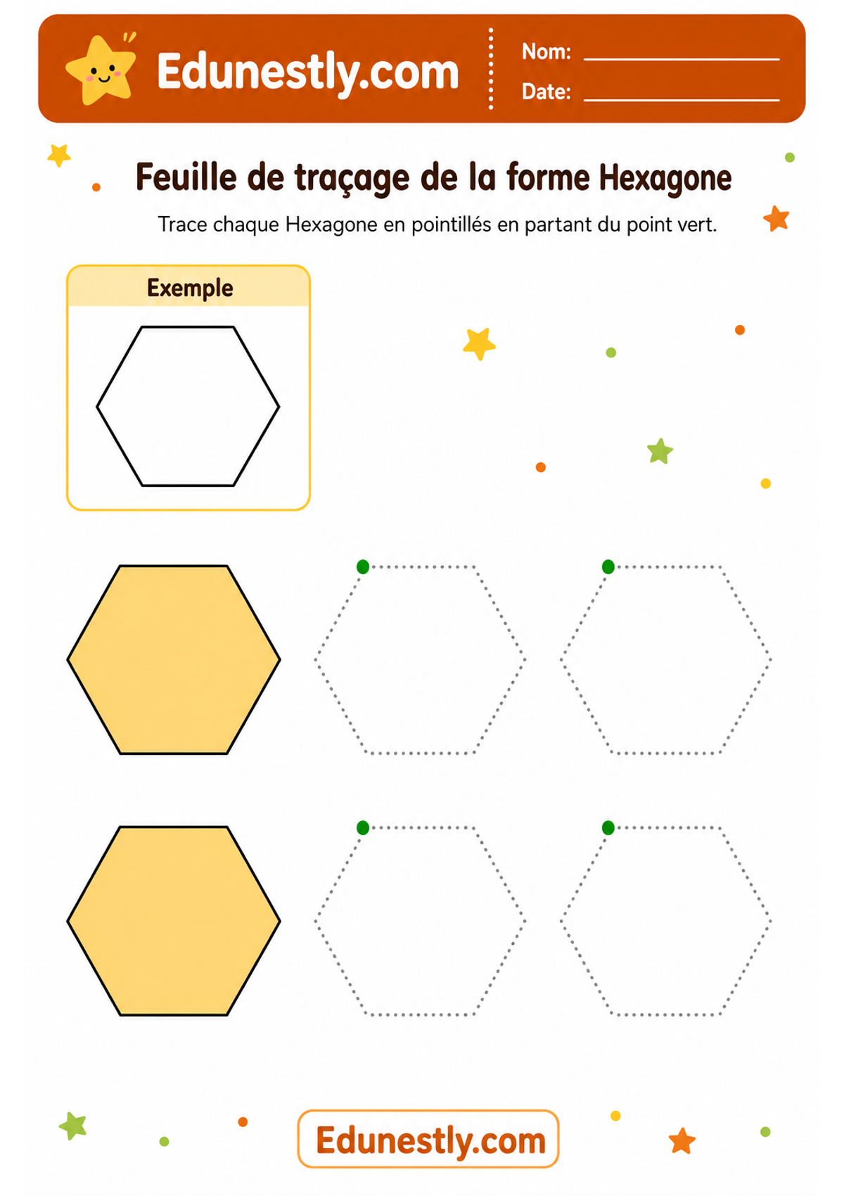 Feuille de traçage de la forme Hexagone
