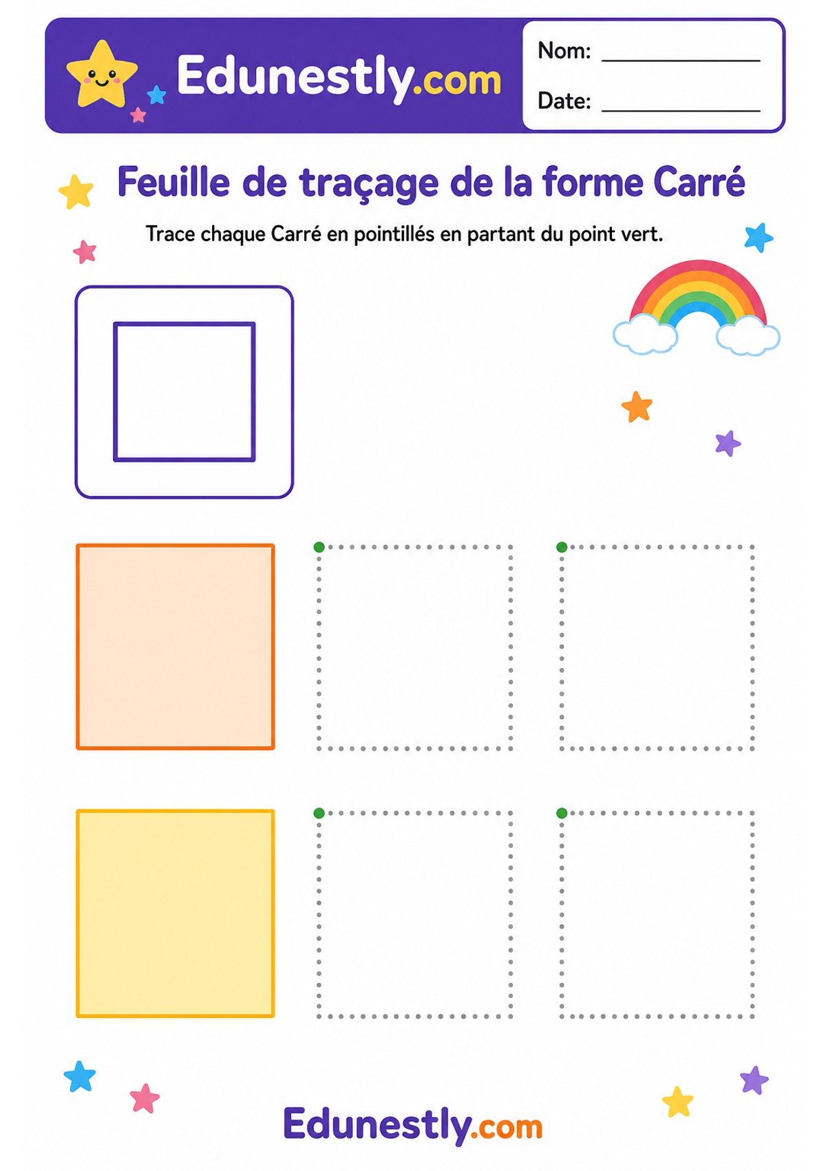 Feuille de traçage de la forme Carré