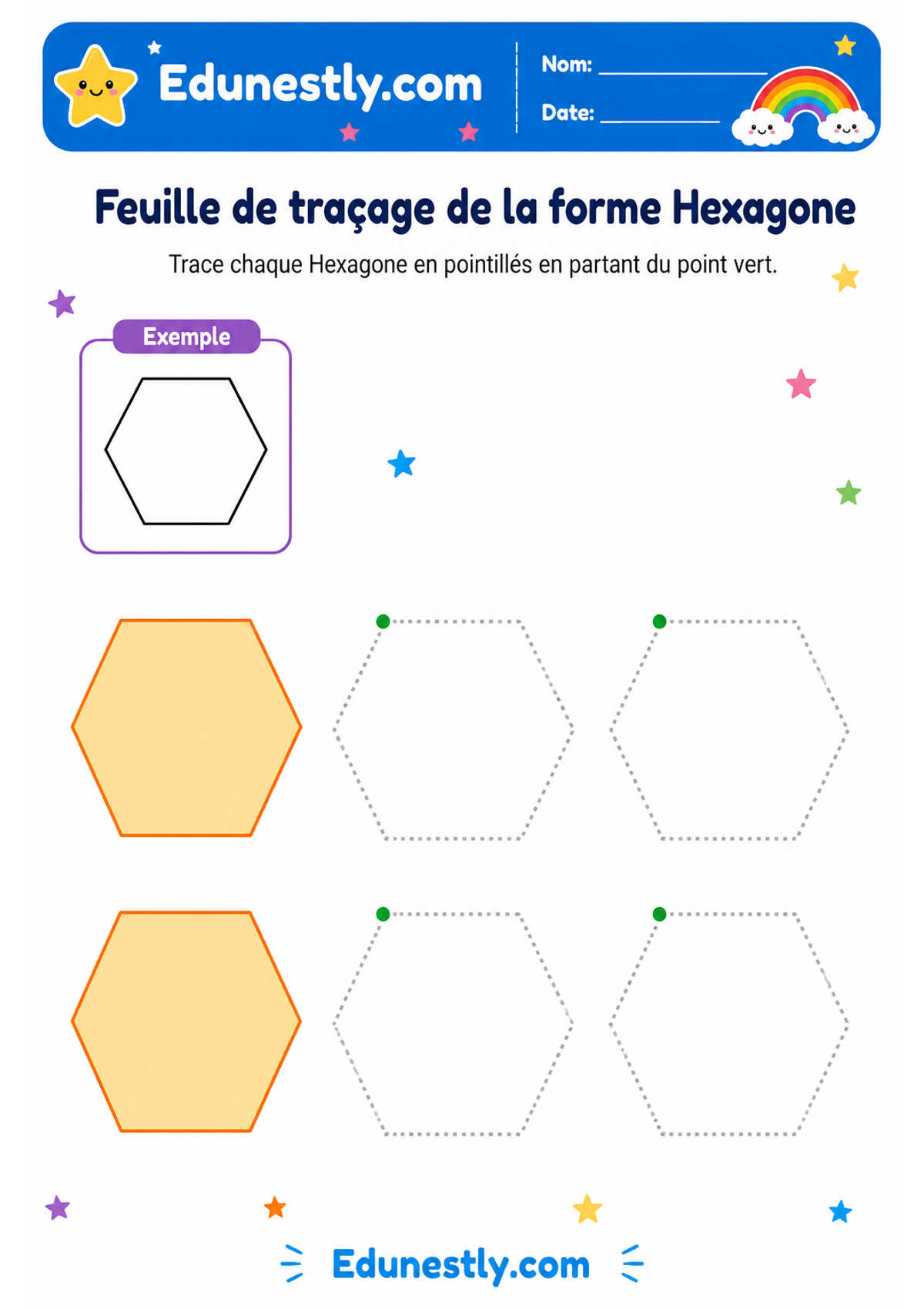 Feuille de traçage de la forme Hexagone