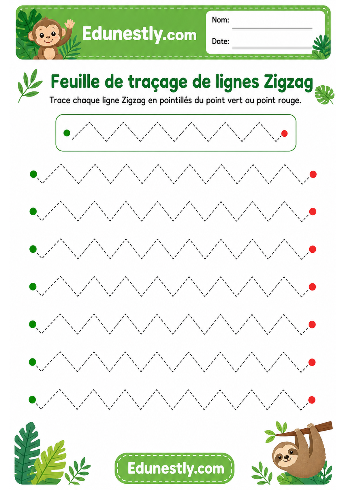 Feuille de traçage de lignes Zigzag