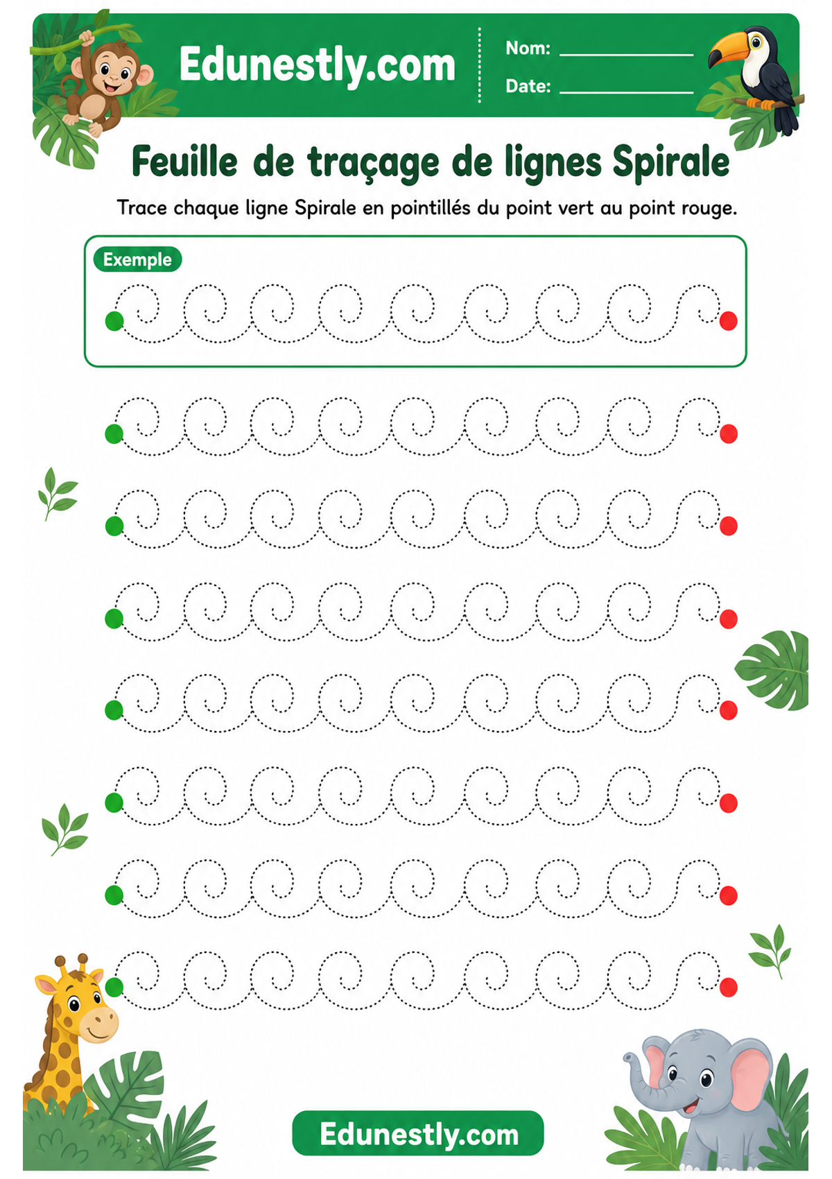 Feuille de traçage de lignes Spirale