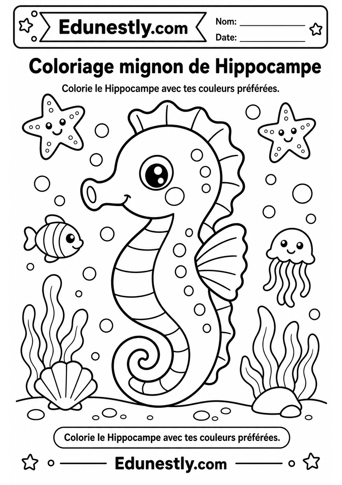 Coloriage mignon de Hippocampe