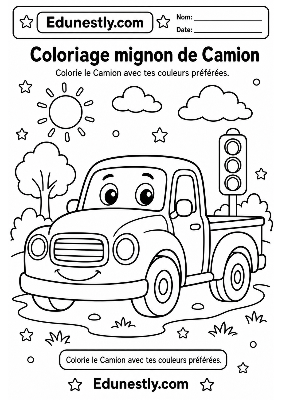 Coloriage mignon de Camion