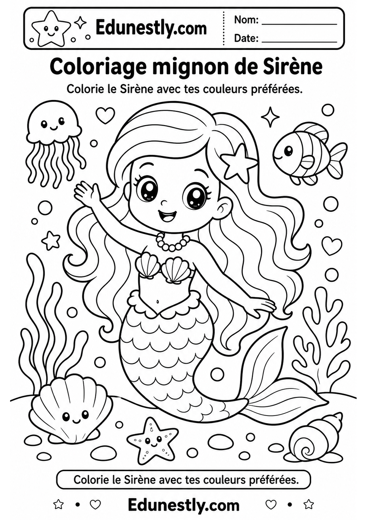 Coloriage mignon de Sirène