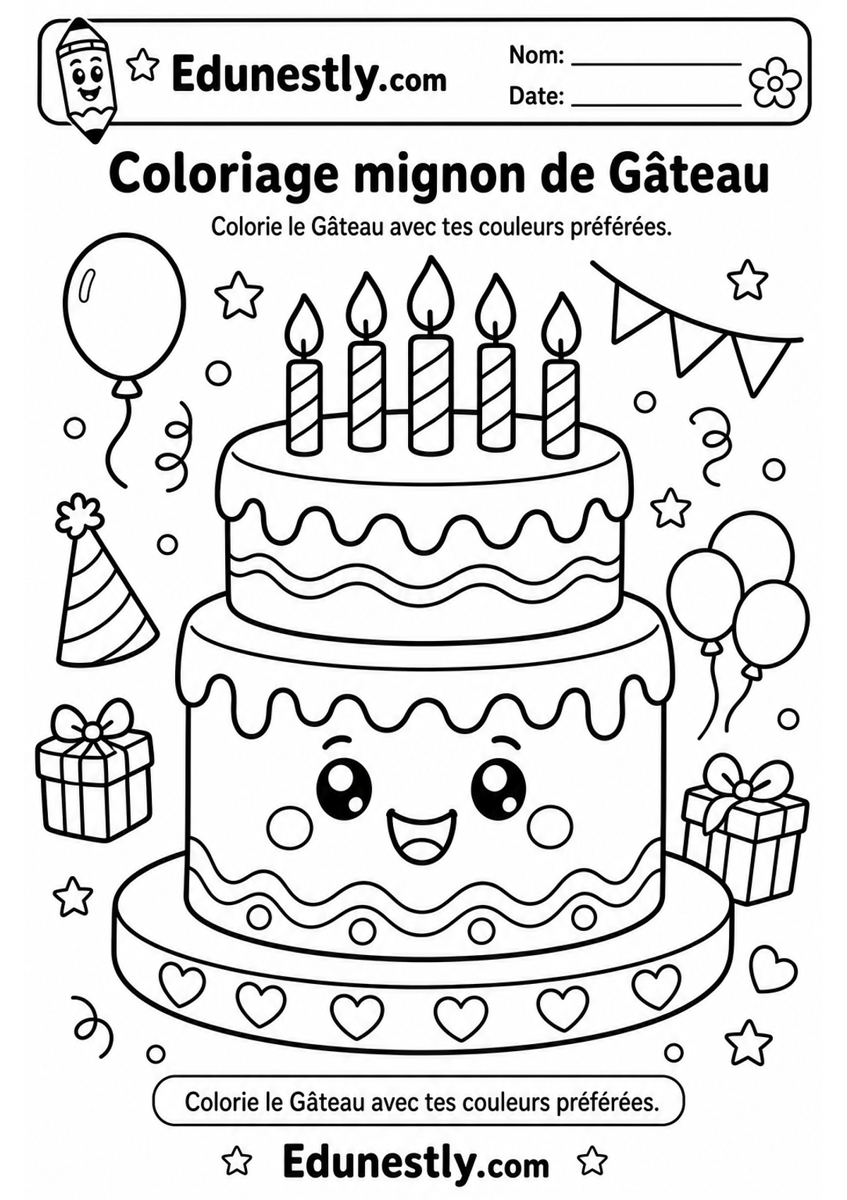 Coloriage mignon de Gâteau