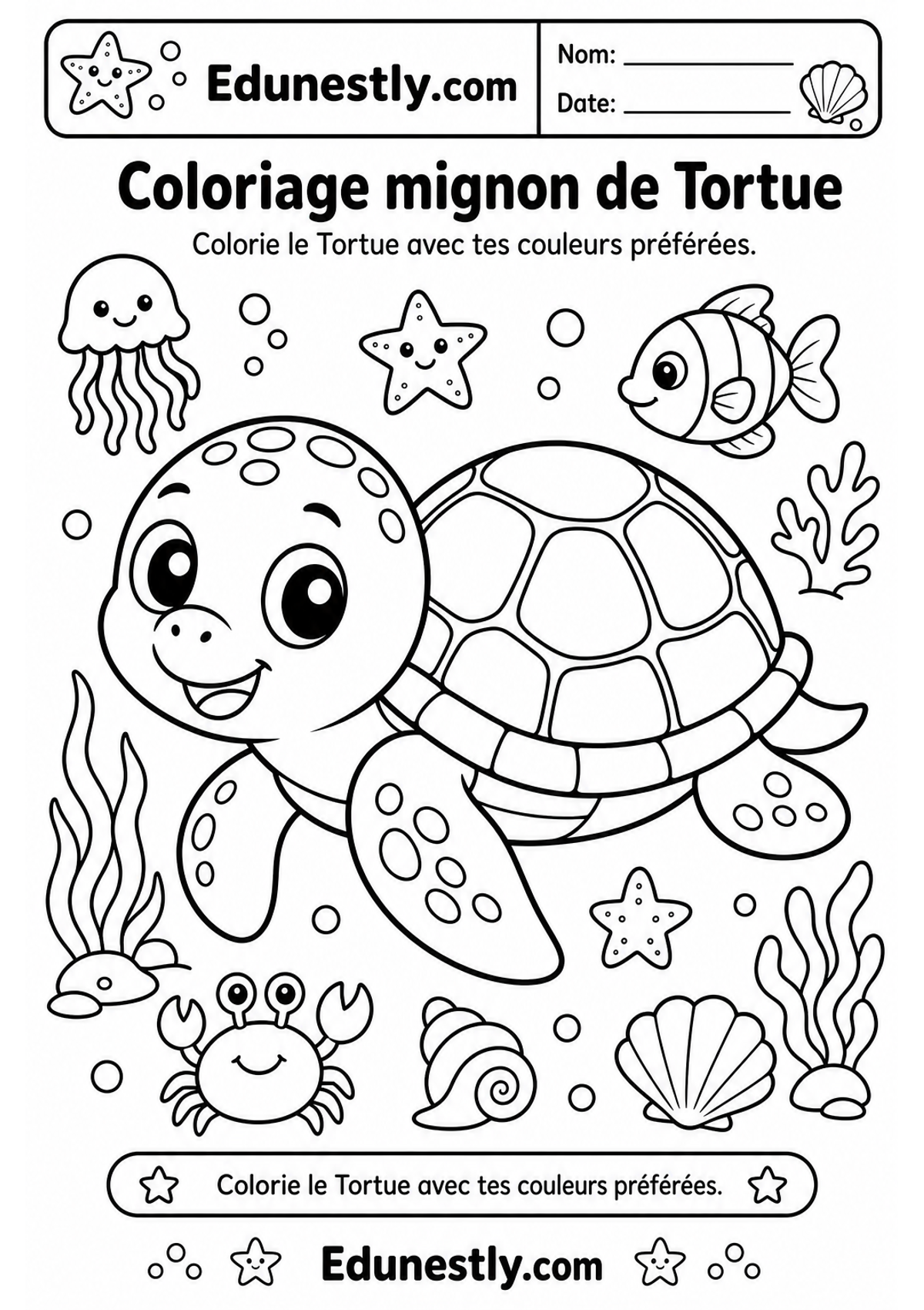 Coloriage mignon de Tortue