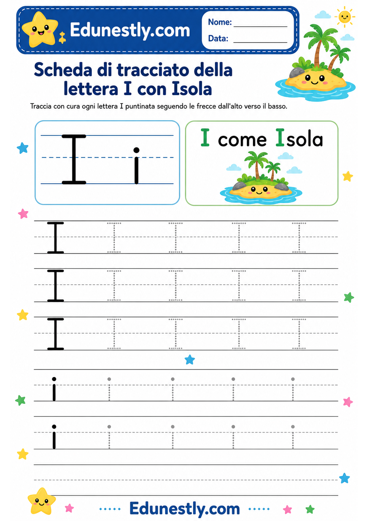 Scheda di tracciato della lettera I con Isola