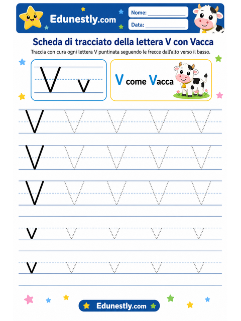 Scheda di tracciato della lettera V con Vacca
