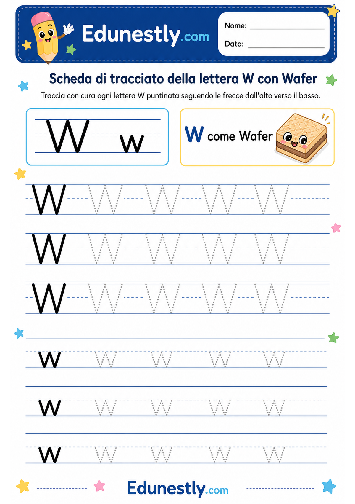 Scheda di tracciato della lettera W con Wafer