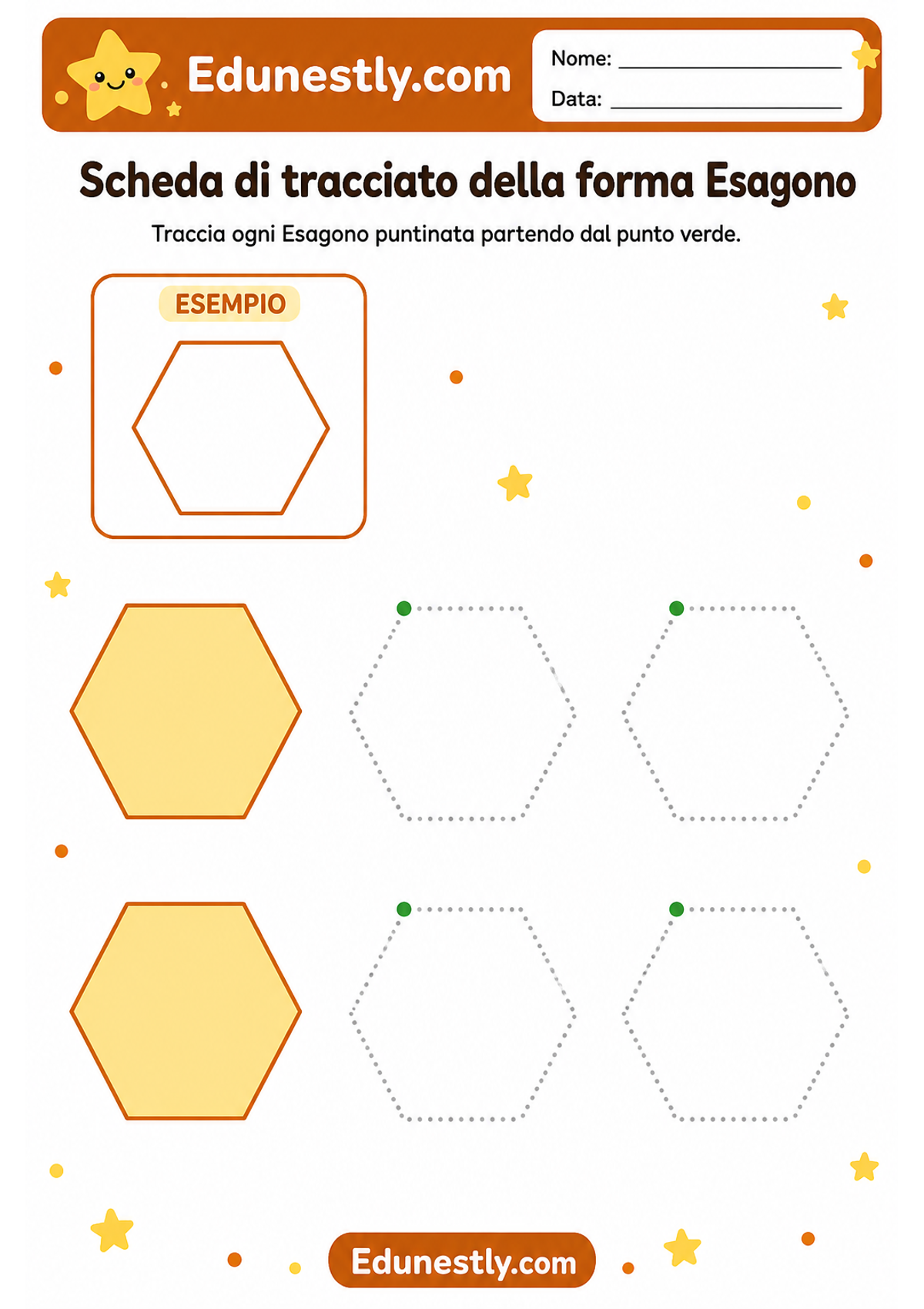 Scheda di tracciato della forma Esagono