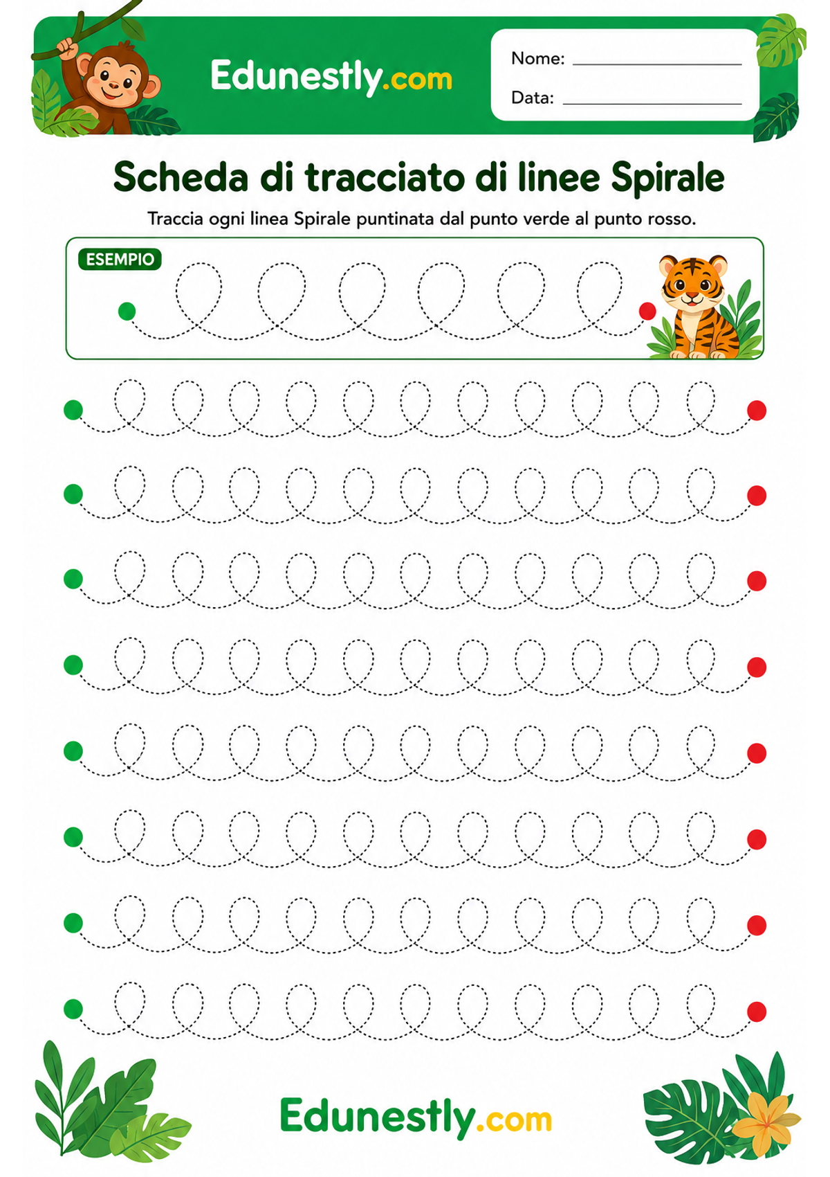 Scheda di tracciato di linee Spirale