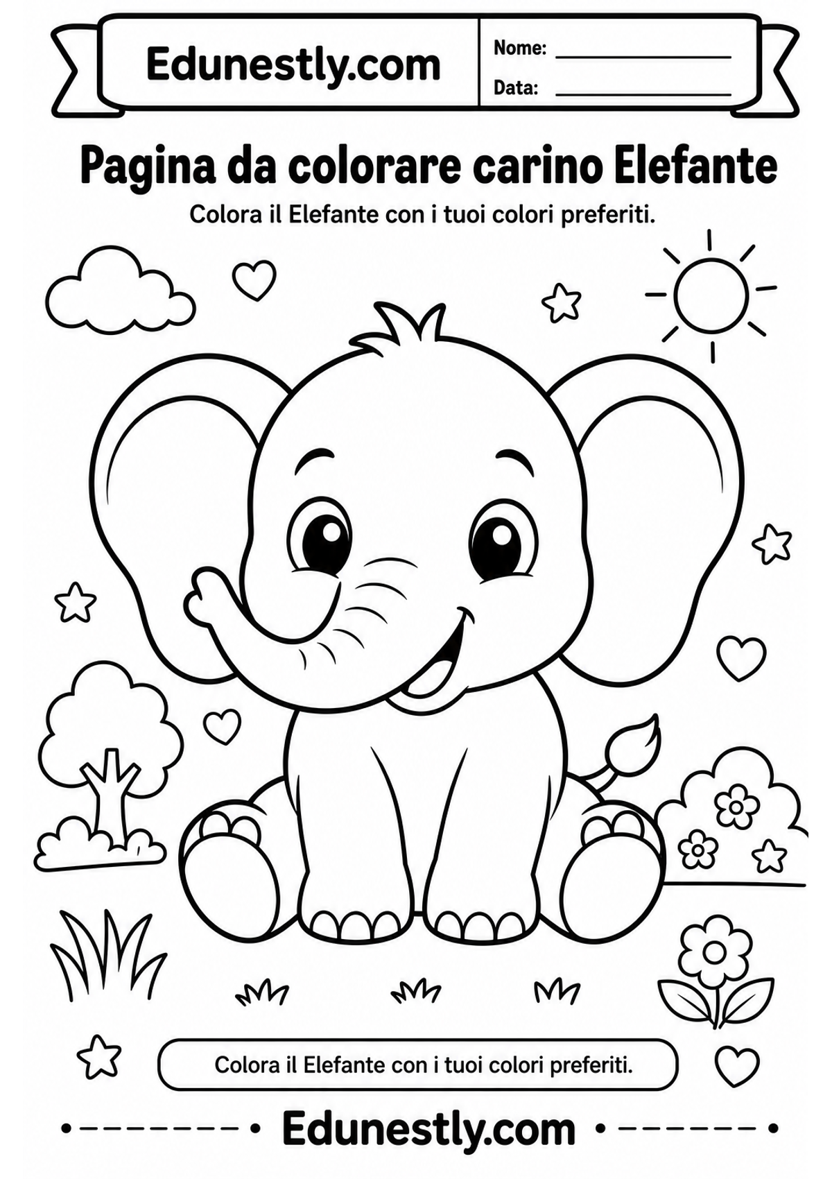 Pagina da colorare carino Elefante