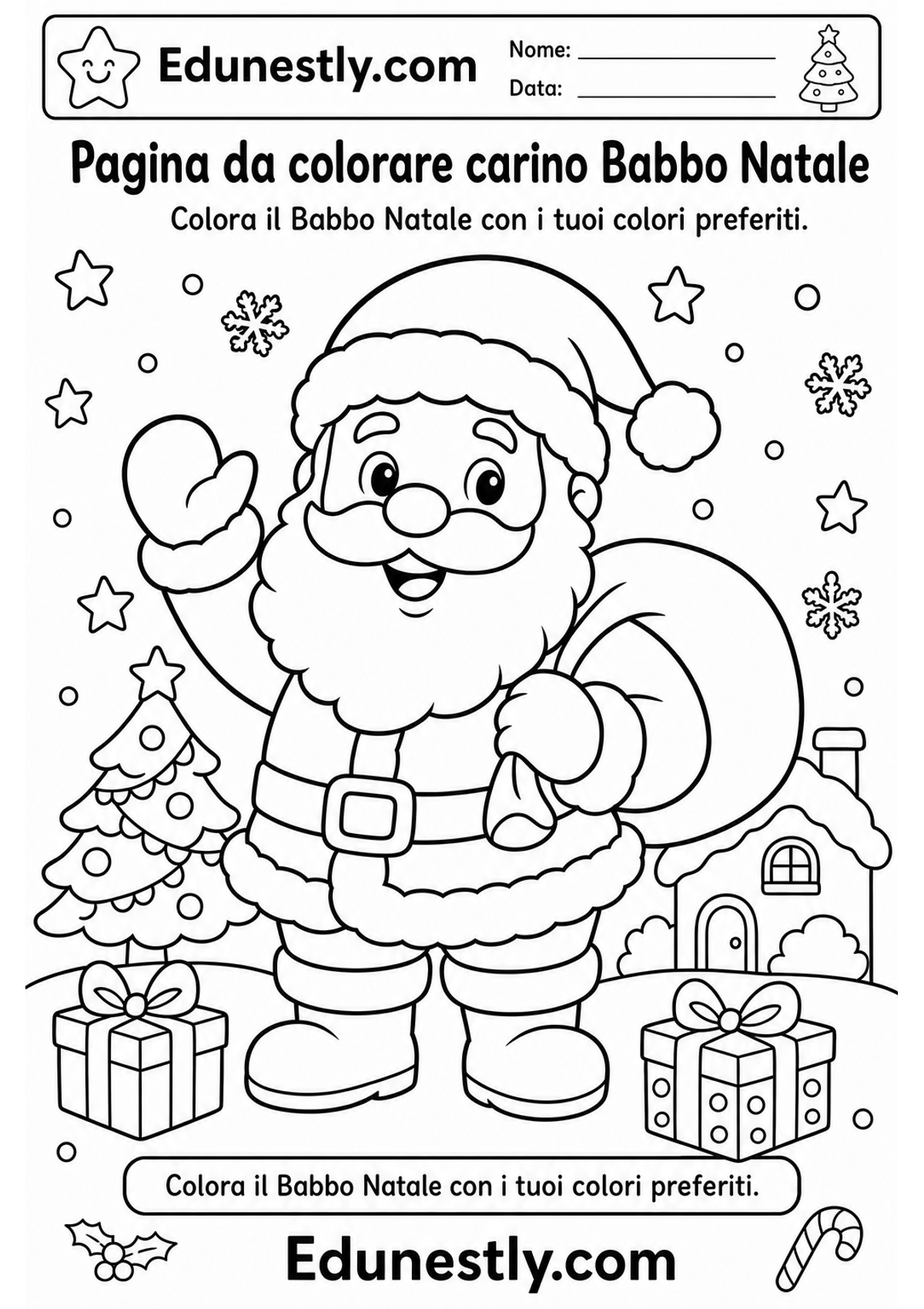 Pagina da colorare carino Babbo Natale