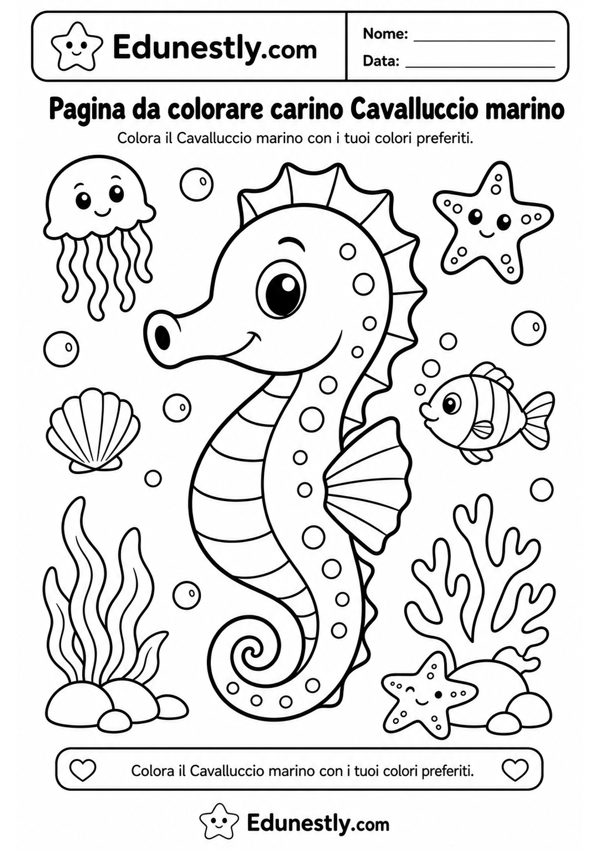 Pagina da colorare carino Cavalluccio marino