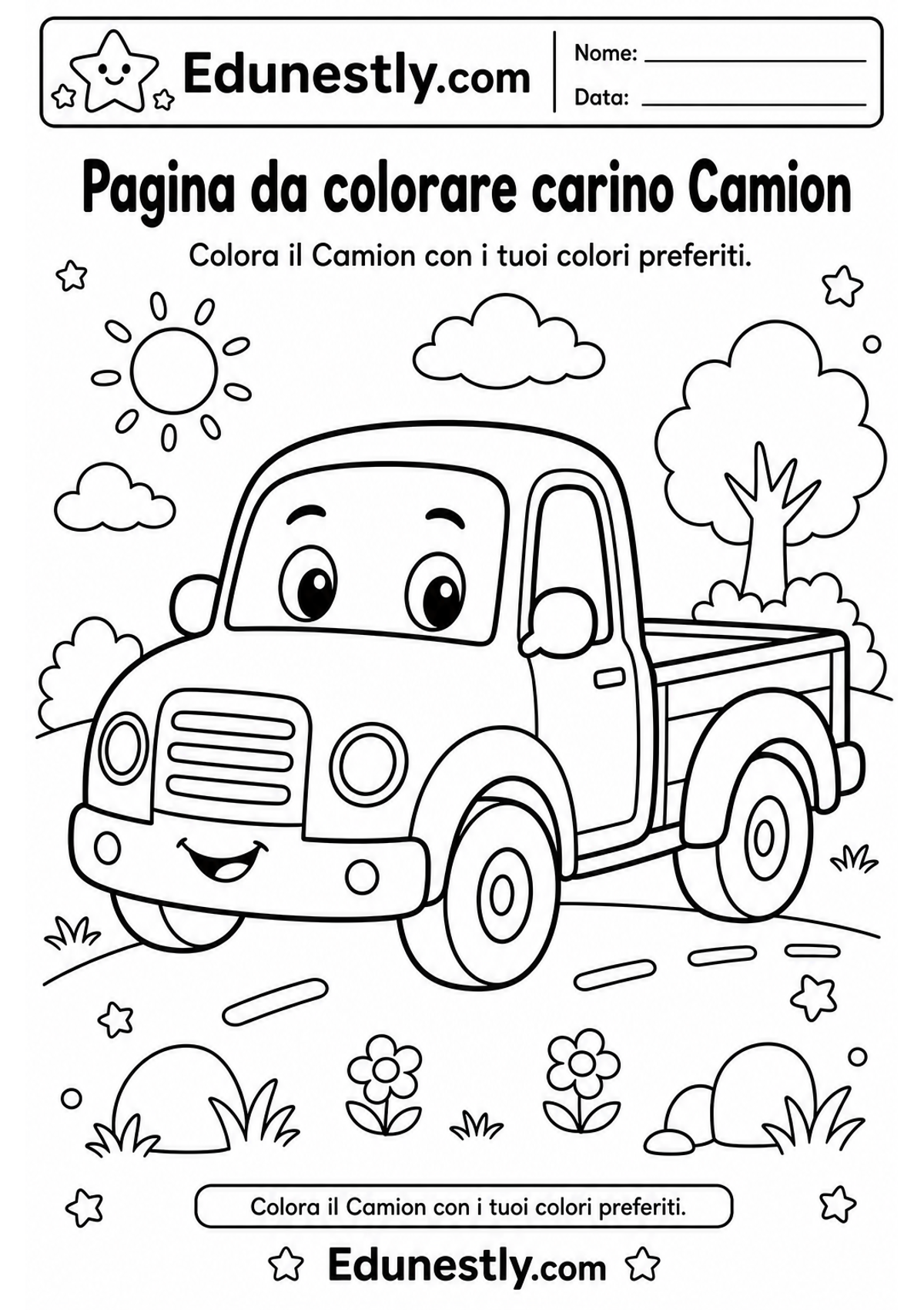 Pagina da colorare carino Camion