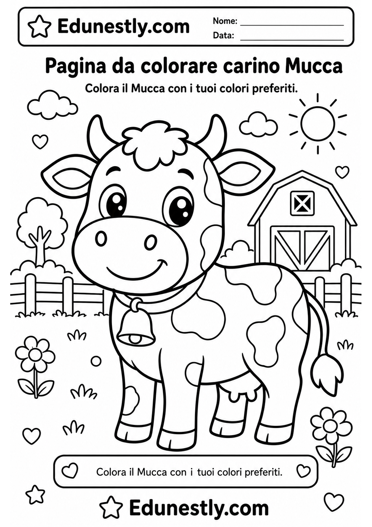 Pagina da colorare carino Mucca