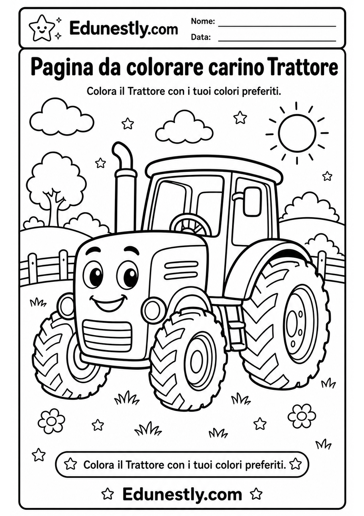 Pagina da colorare carino Trattore