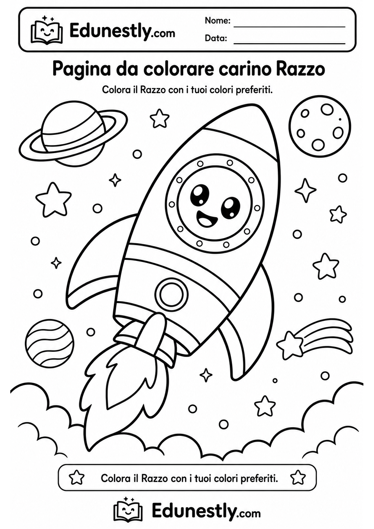 Pagina da colorare carino Razzo