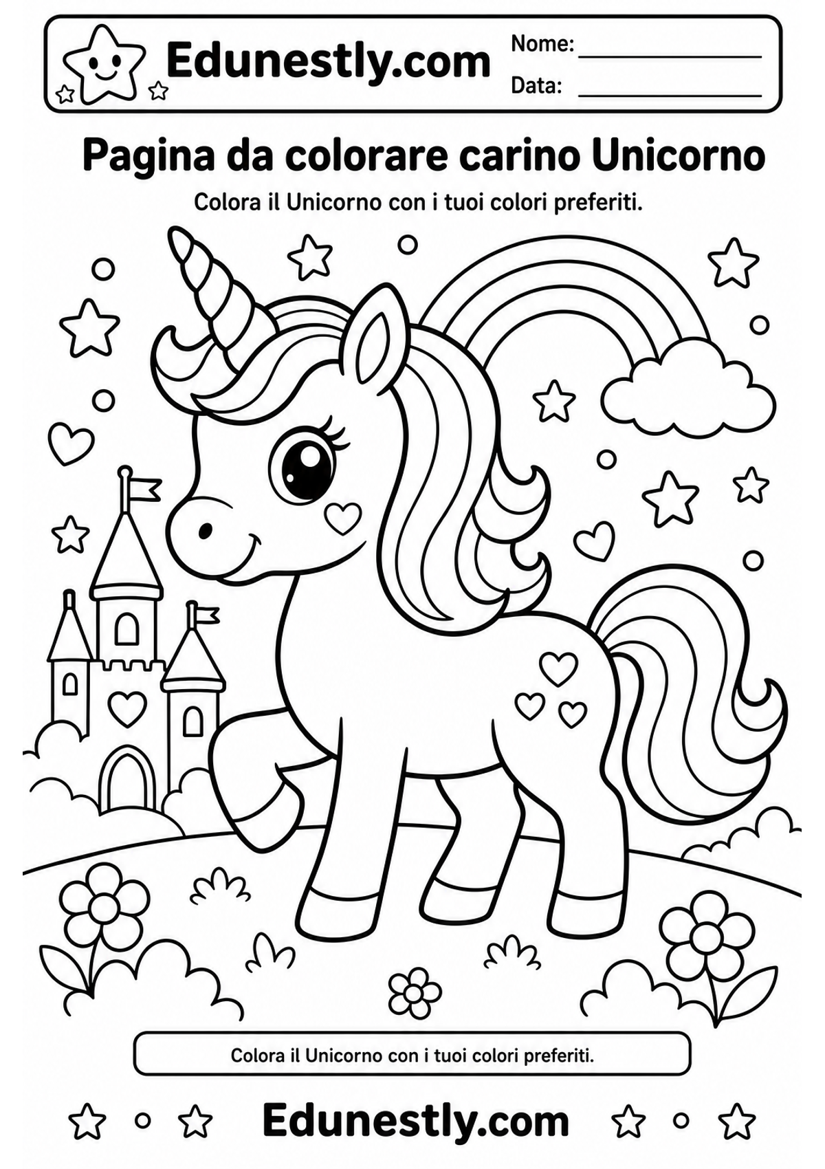 Pagina da colorare carino Unicorno