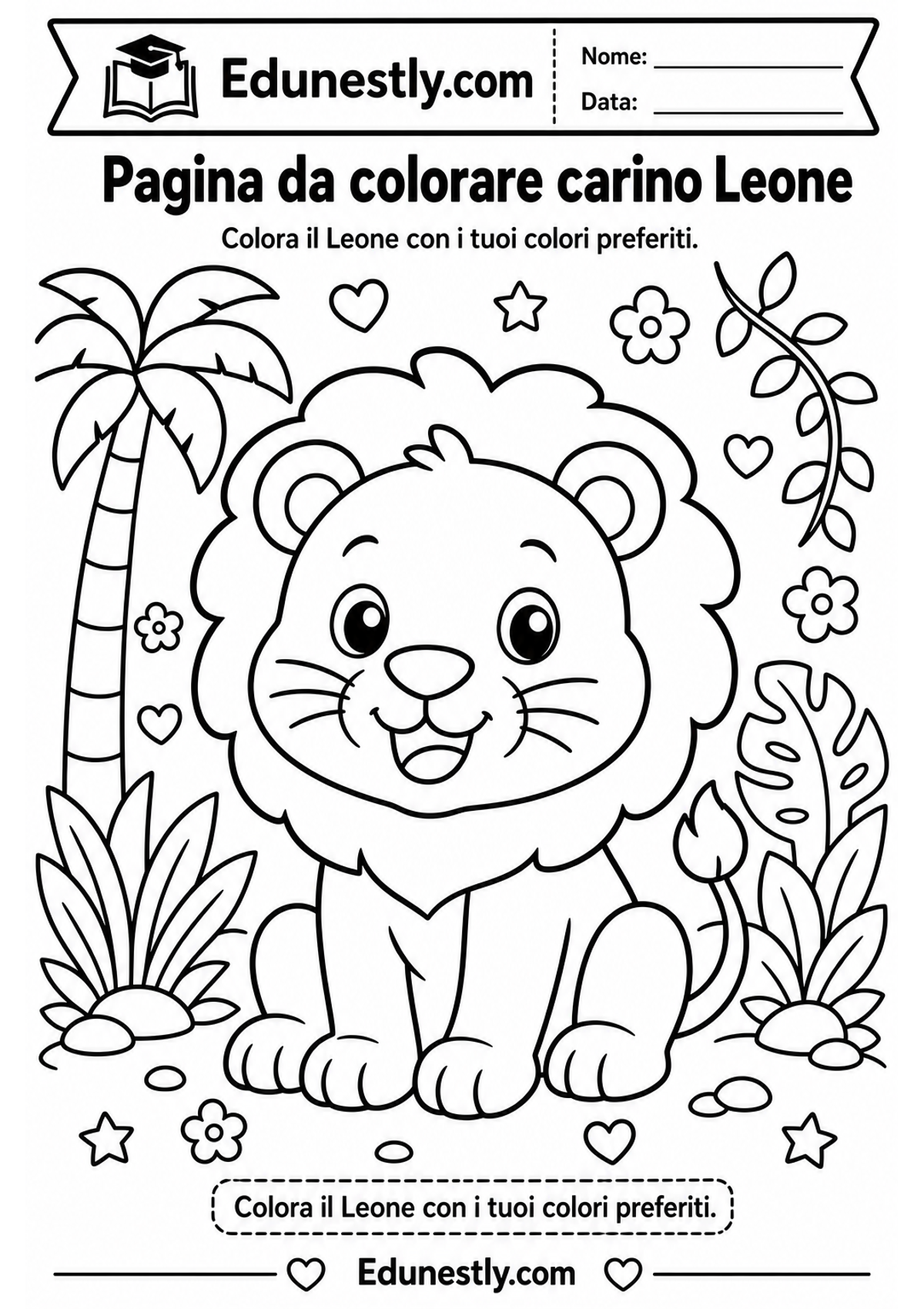 Pagina da colorare carino Leone