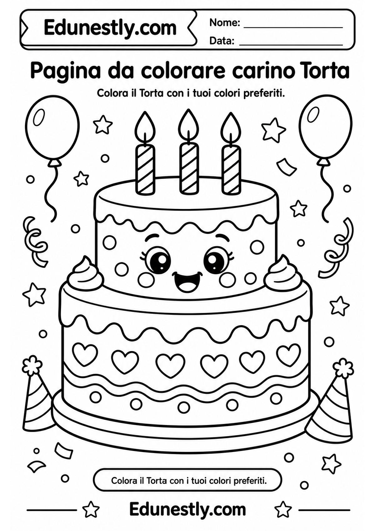 Pagina da colorare carino Torta