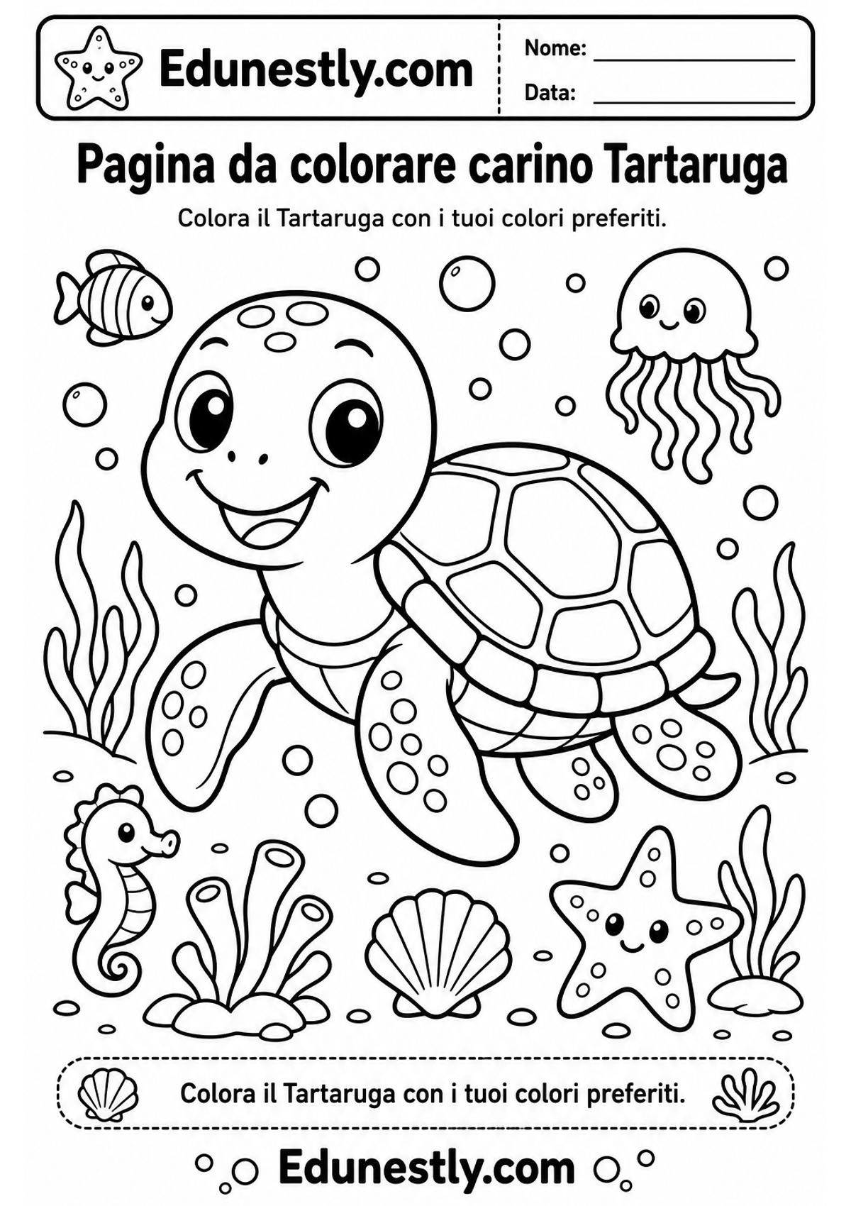 Pagina da colorare carino Tartaruga