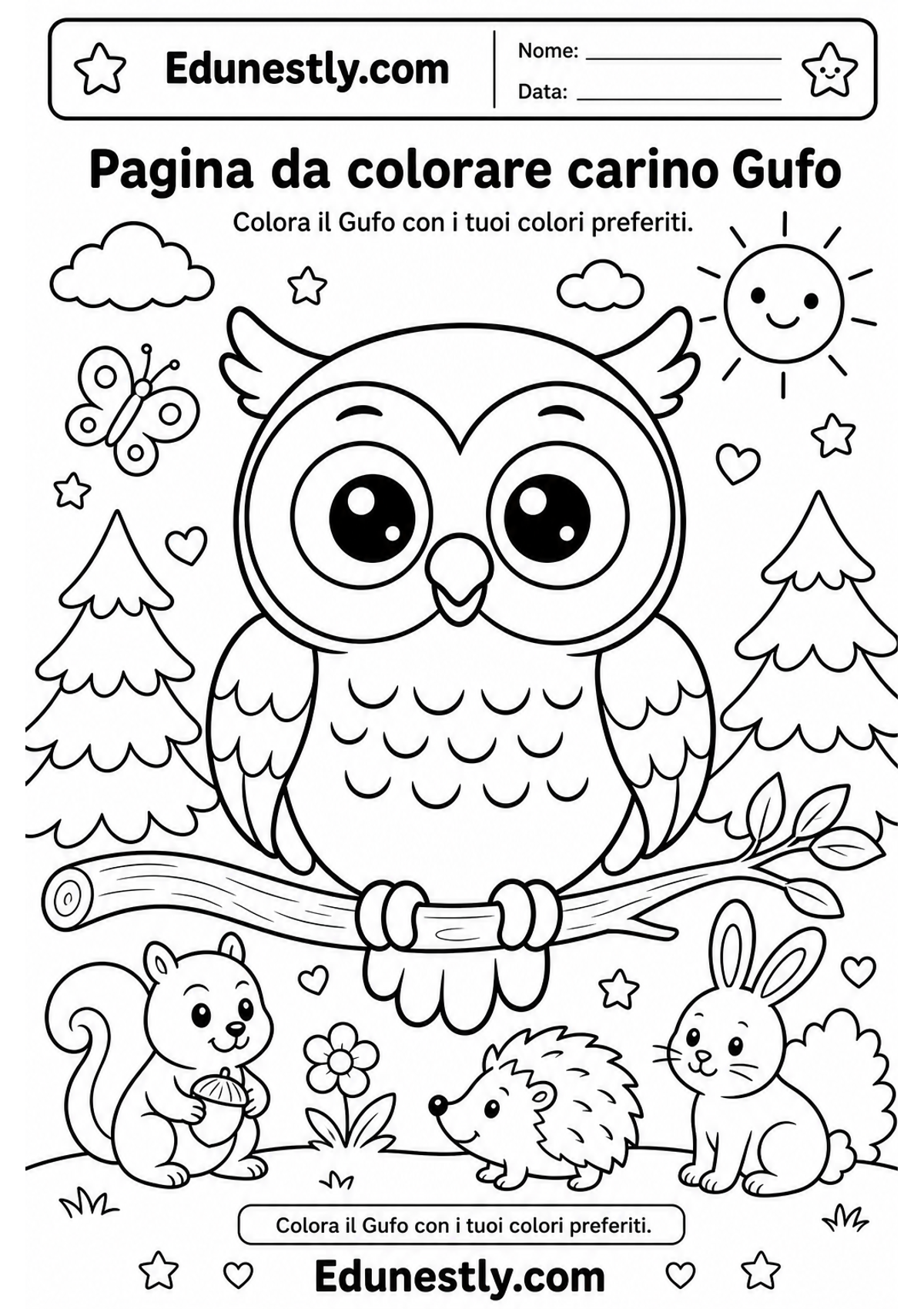 Pagina da colorare carino Gufo