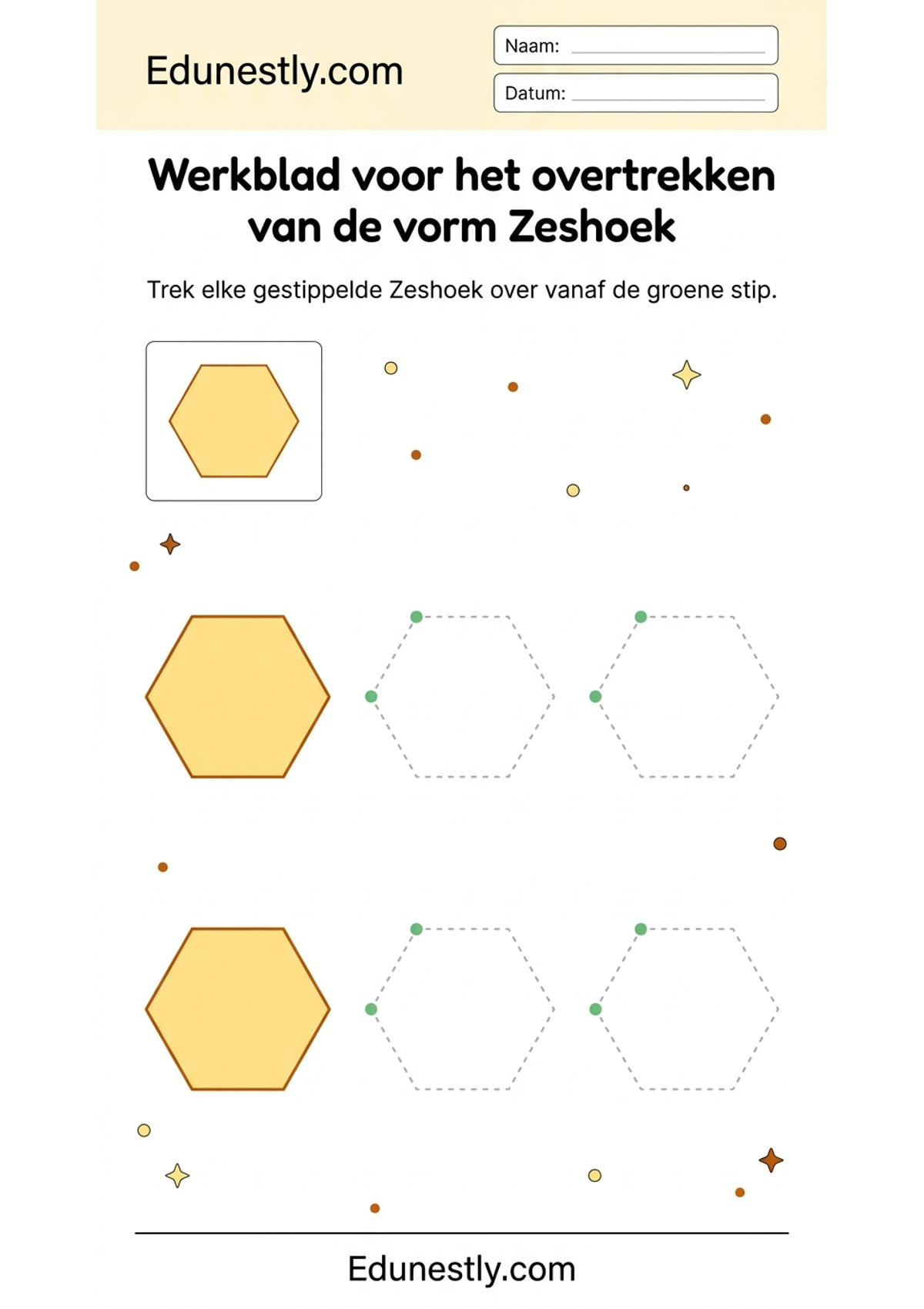Werkblad voor het overtrekken van de vorm Zeshoek